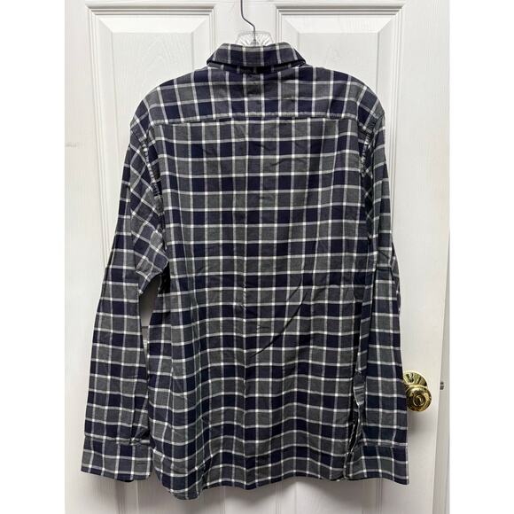 Banana Republic Button Up Plaid Shirt Slim 100% Cotton Black Gray Plaid Men's L - Picture 2 of 6